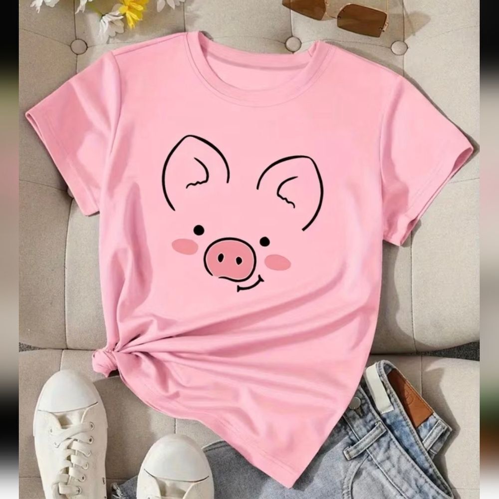 Cute Pink Pig Face T-Shirt Sz 14